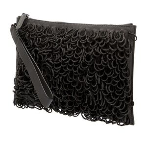 Brunello Cucinelli leather clutch with wrist wrap grayishblack w monili accents